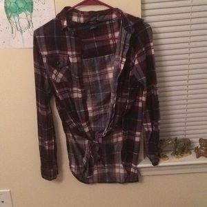 Plaid tie front shirt